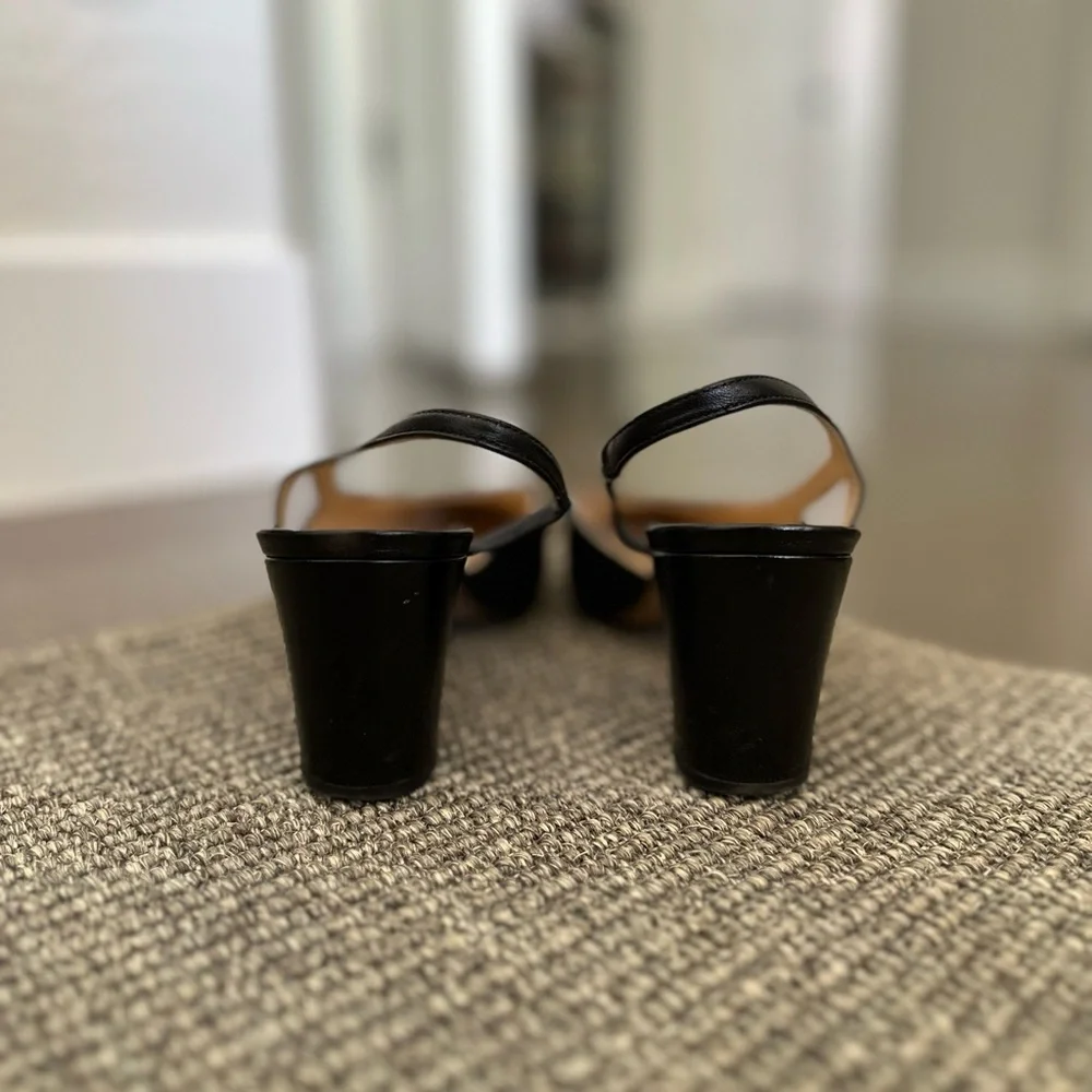 CHANEL Black Interlocking CC Logo Leather Slingback Pumps - Picture 6 of 15